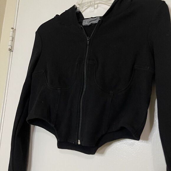 ANTHROPOLOGIE full zip ribbed black hoodie sweater size small - Picture 2 of 6